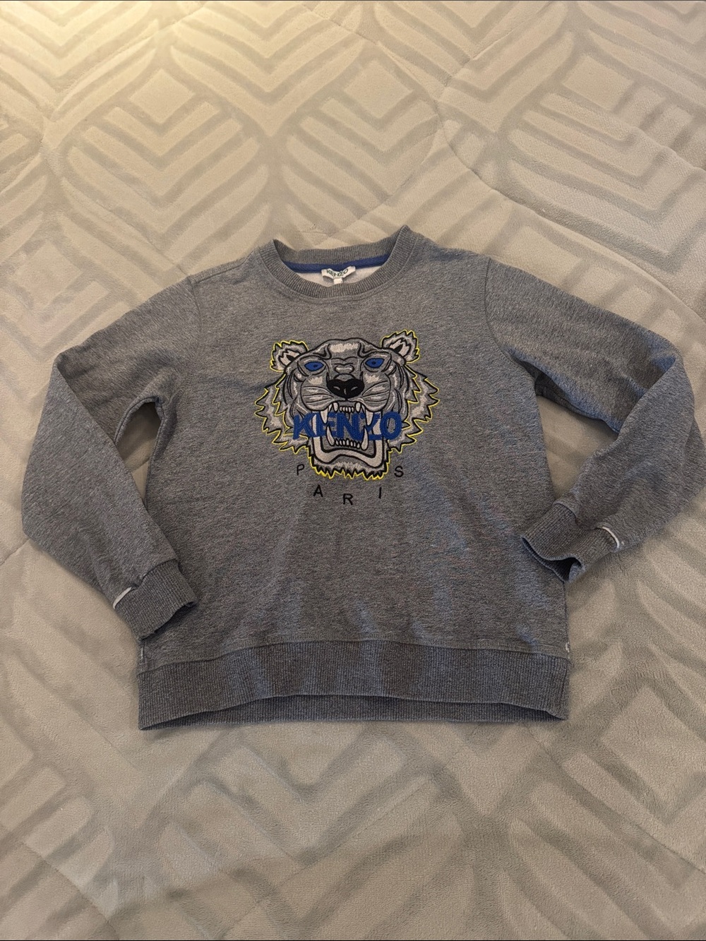 Kenzo Kids Grey Sweatshirt with Embroidered Tiger Patch